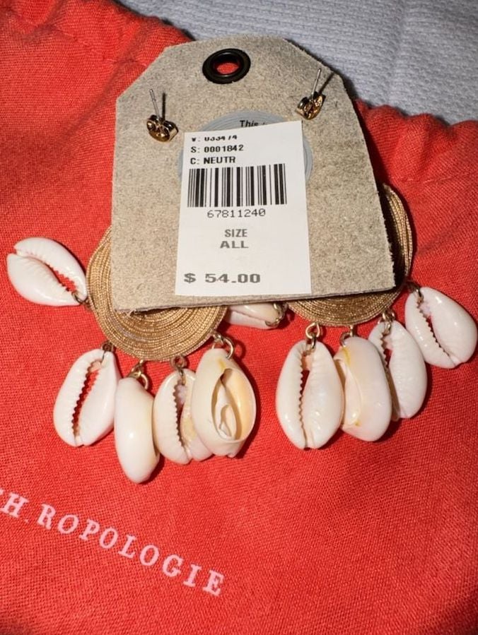 Anthropologie Raffia Shell Dangle Earrings Neutral New With Tags 4