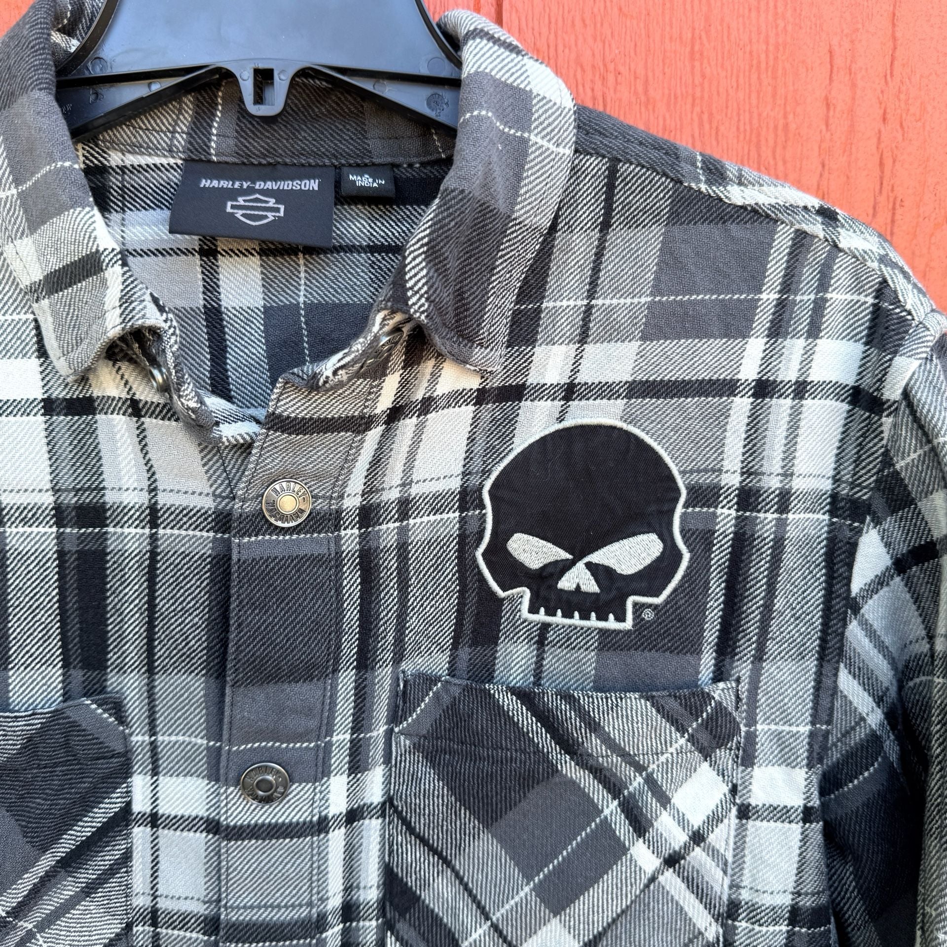 Harley-Davidson Men's Willie G Skull Plaid Long Sleeve Shirt Sz. Small 7
