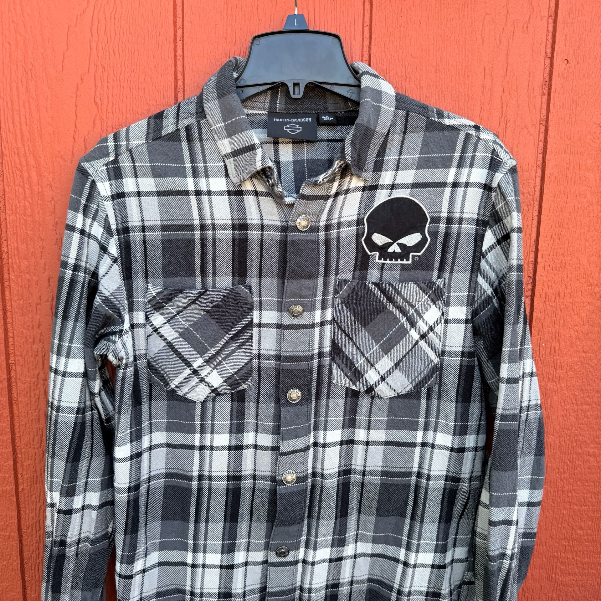 Harley-Davidson Men's Willie G Skull Plaid Long Sleeve Shirt Sz. Small 8