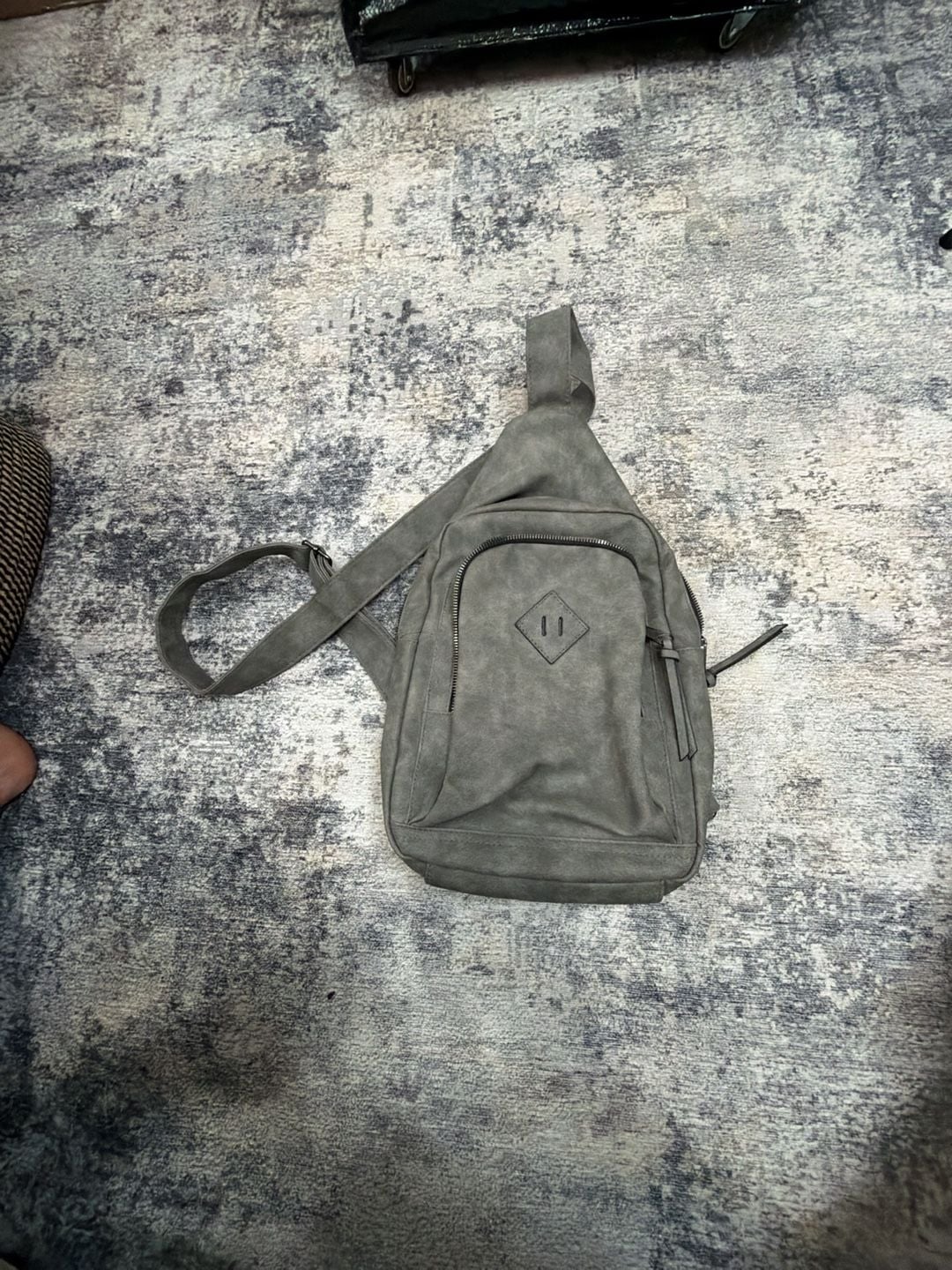 KL928 PU Leather Sling Backpack Crossbody Daypack Gray 2