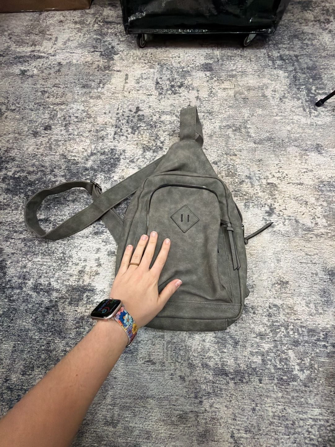 KL928 PU Leather Sling Backpack Crossbody Daypack Gray 3
