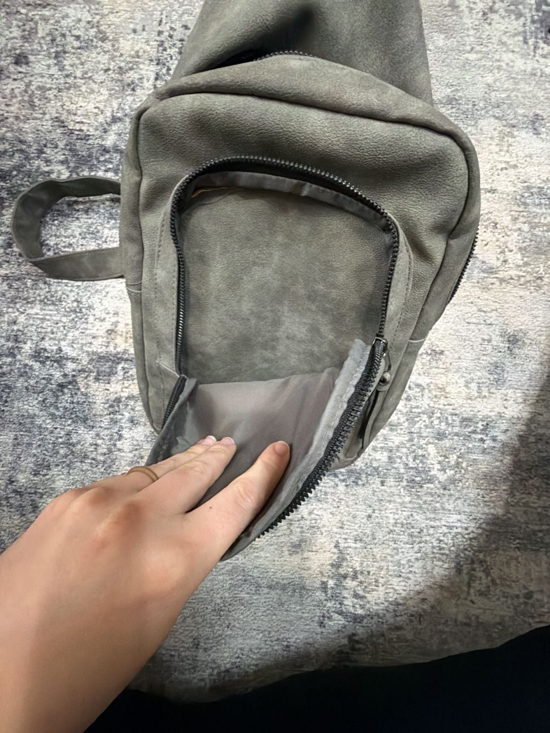 KL928 PU Leather Sling Backpack Crossbody Daypack Gray 4