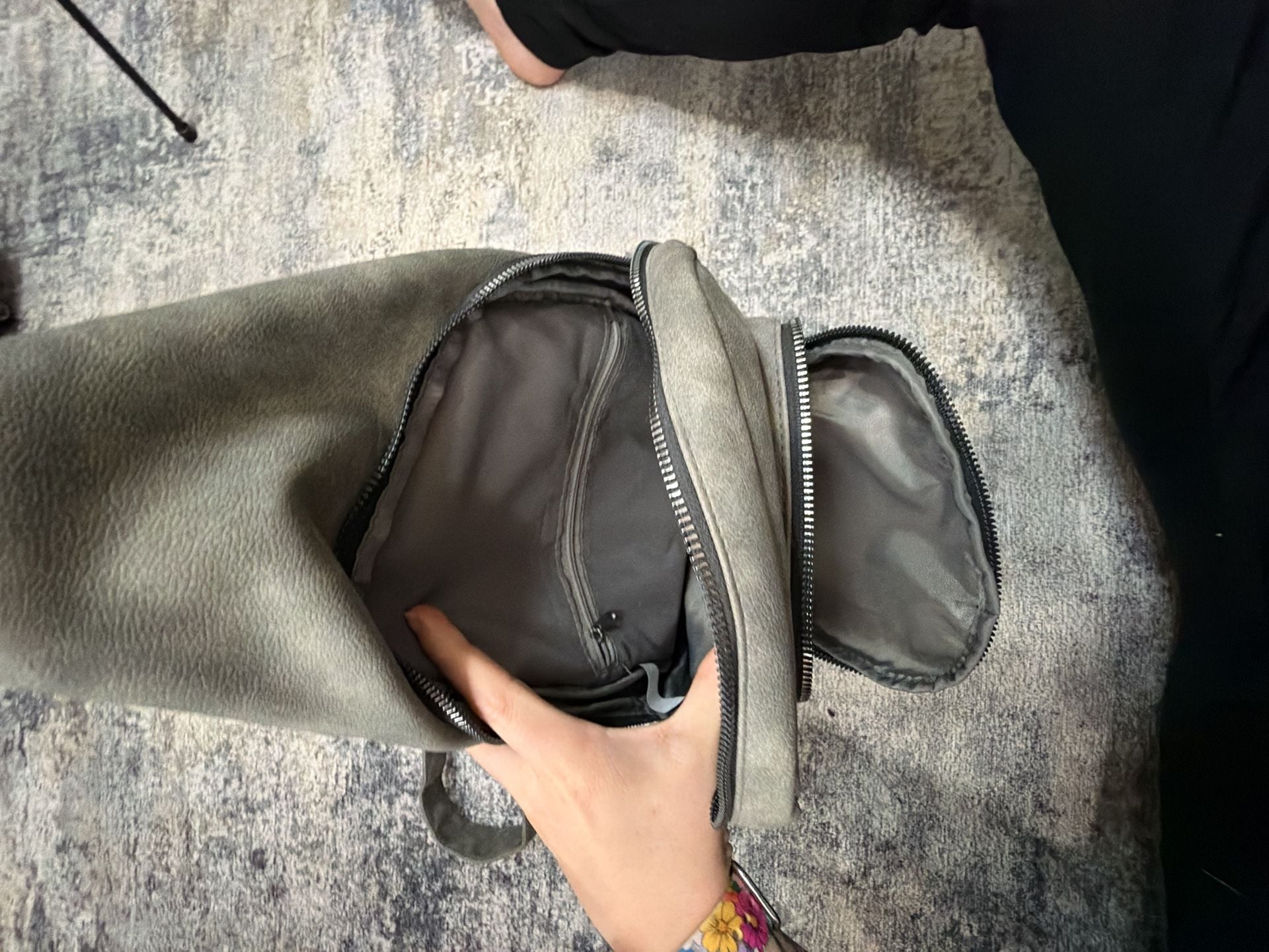 KL928 PU Leather Sling Backpack Crossbody Daypack Gray 5
