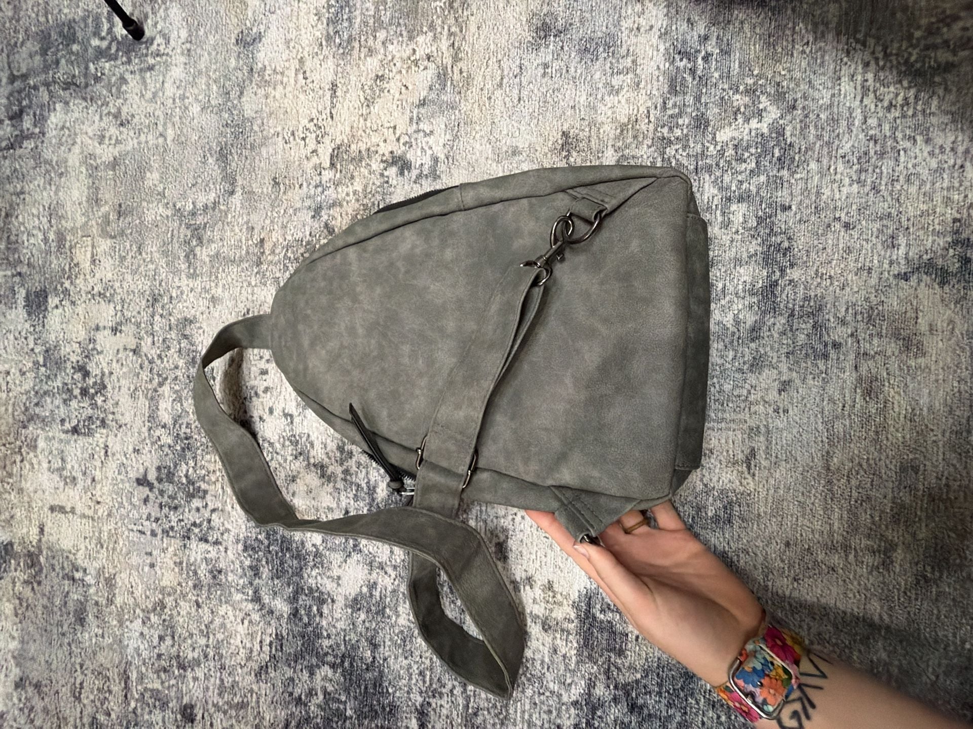 KL928 PU Leather Sling Backpack Crossbody Daypack Gray 7