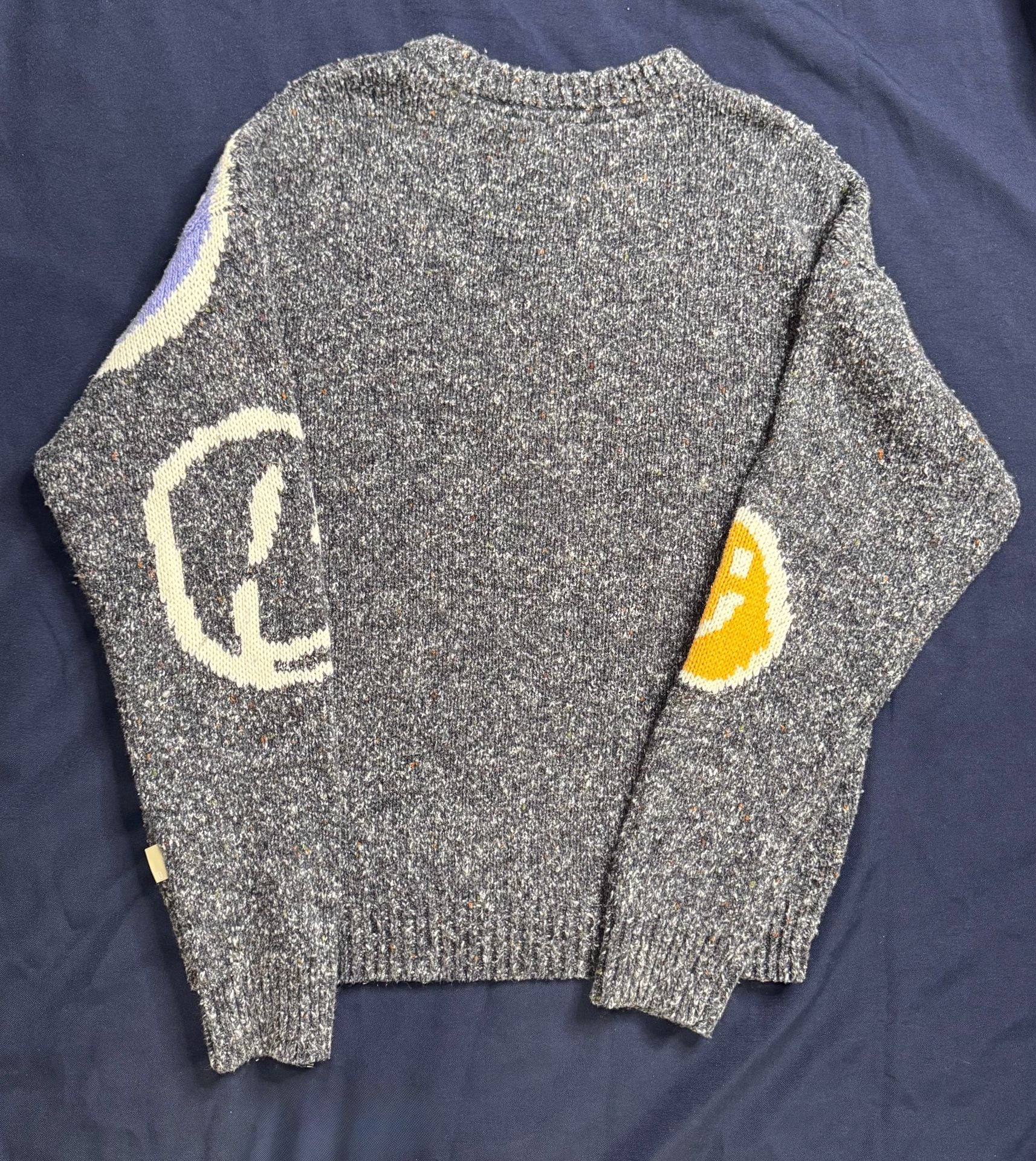 Urban Outfitters Smiley Face Intarsia Knit Sweater S Gray Oversized Wool Blend 4