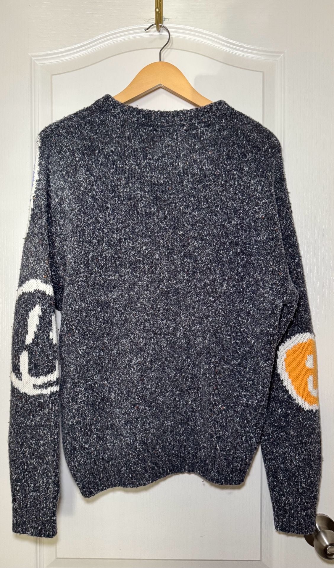 Urban Outfitters Smiley Face Intarsia Knit Sweater S Gray Oversized Wool Blend 11