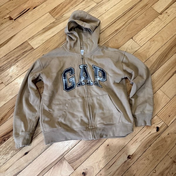 Gap Kids Logo Zip Hoodie Size XL Brown Plaid Arch Logo