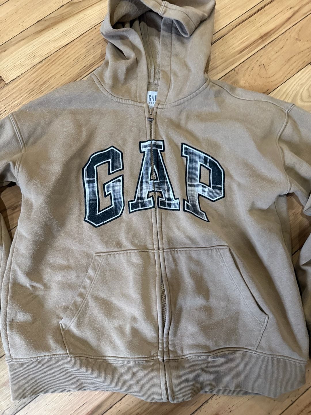 Gap Kids Logo Zip Hoodie Size XL Brown Plaid Arch Logo 3