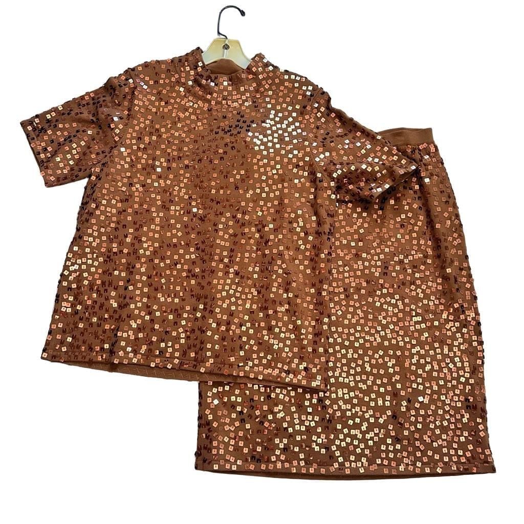 Linea By Louis Dell'Olio Sequin Top And Skirt Set Size L Brown 1