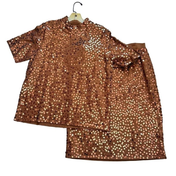 Linea By Louis Dell'Olio Sequin Top And Skirt Set Size L Brown