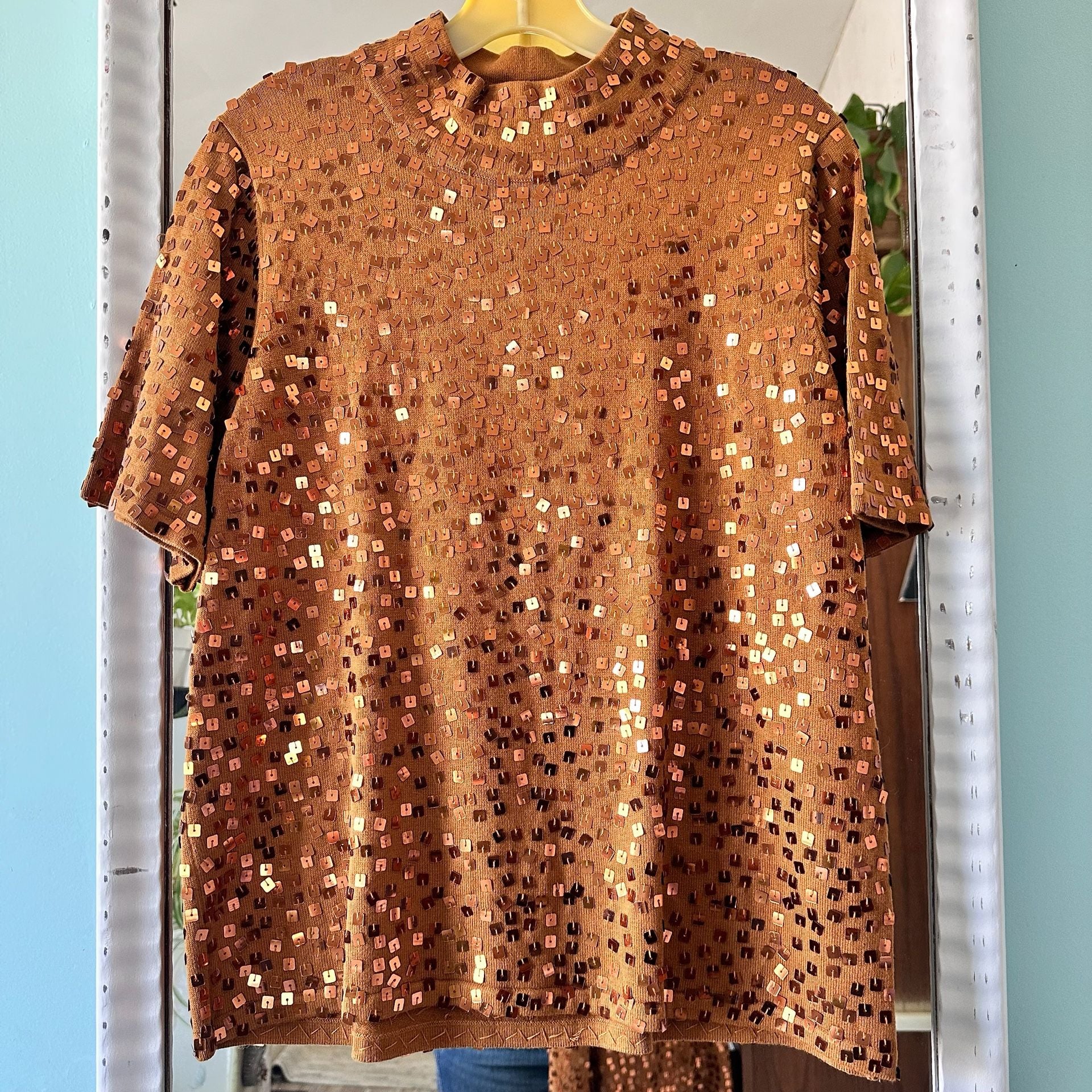 Linea By Louis Dell'Olio Sequin Top And Skirt Set Size L Brown 5