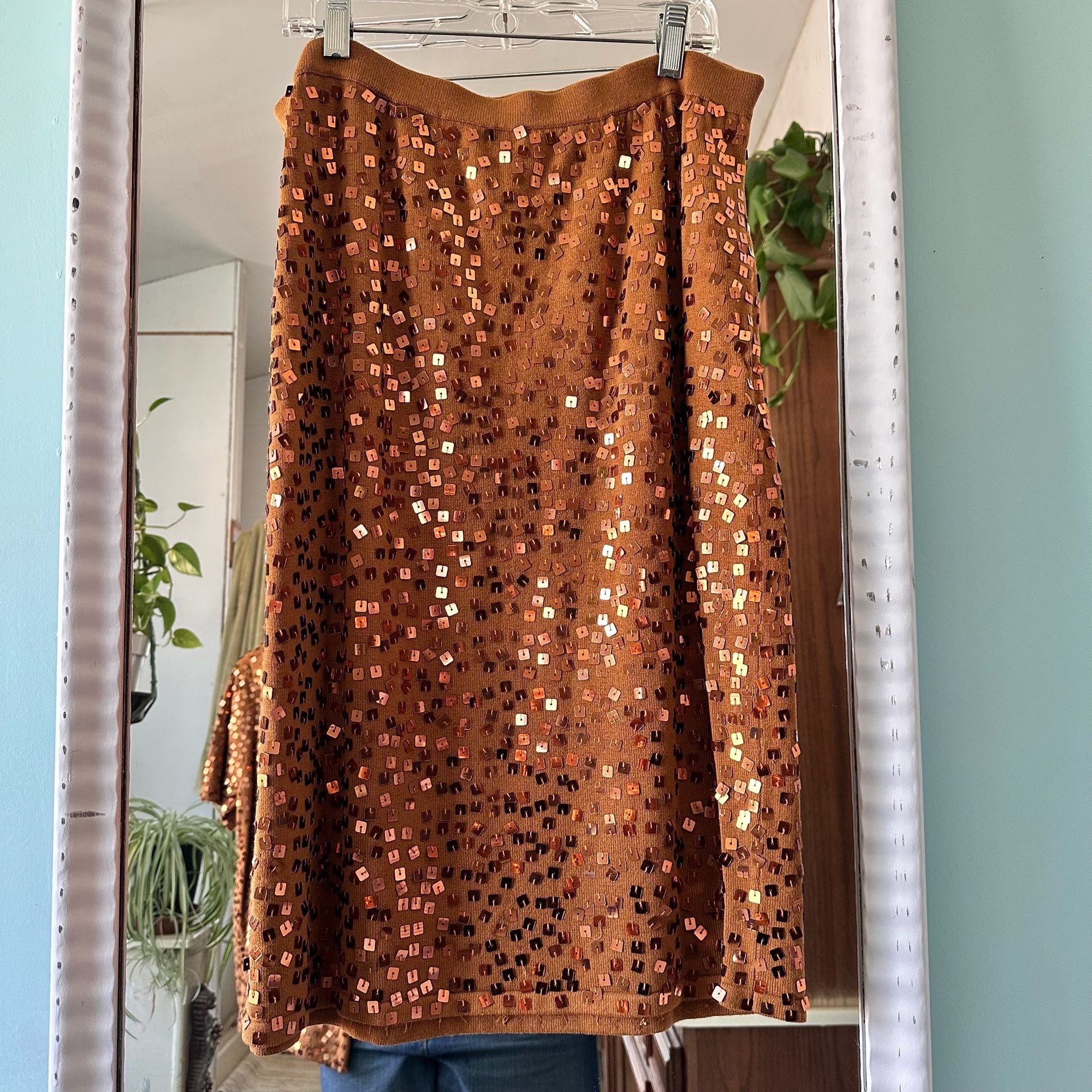 Linea By Louis Dell'Olio Sequin Top And Skirt Set Size L Brown 6