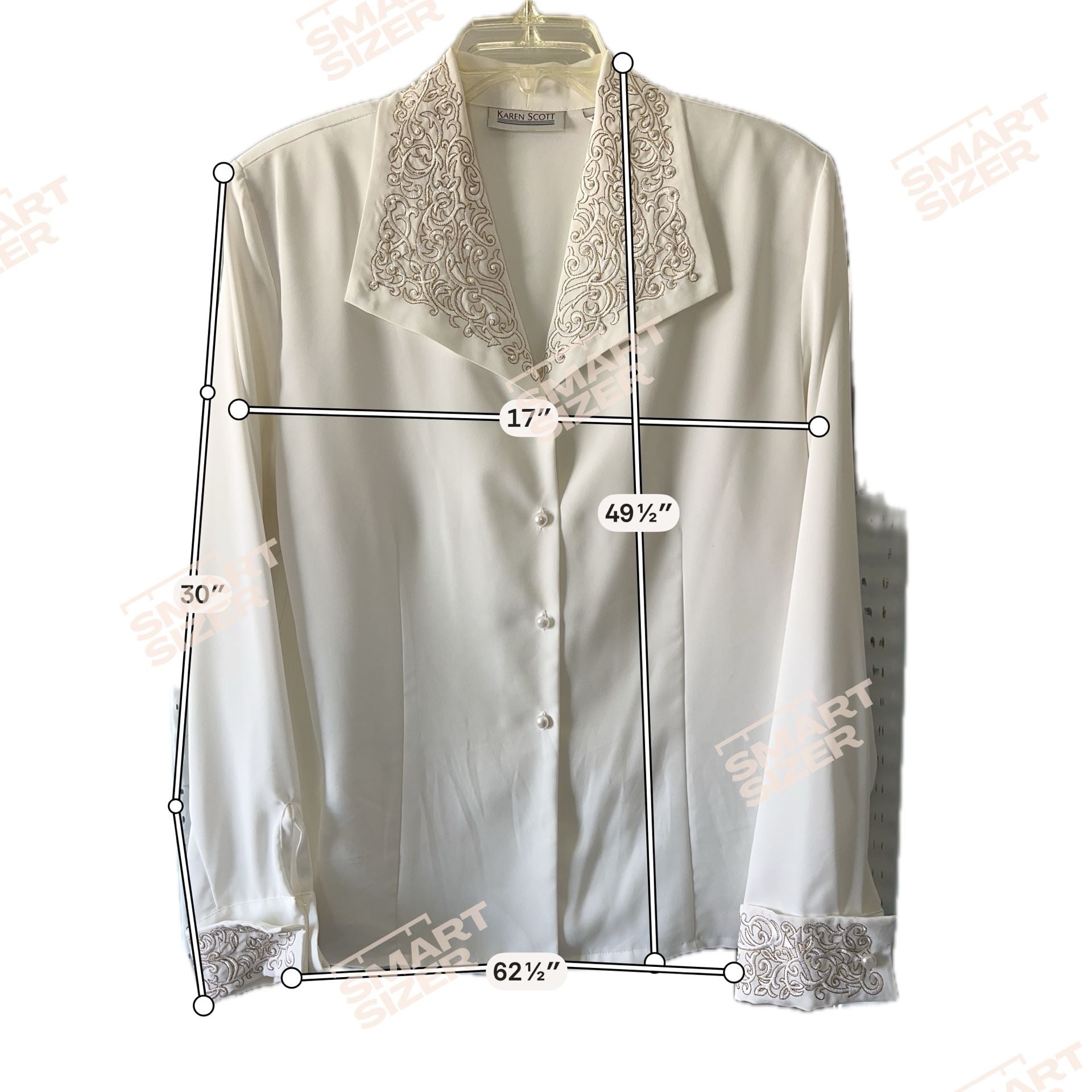 Karen Scott Embroidered Collar Blouse Size 12 White Long Sleeve 7