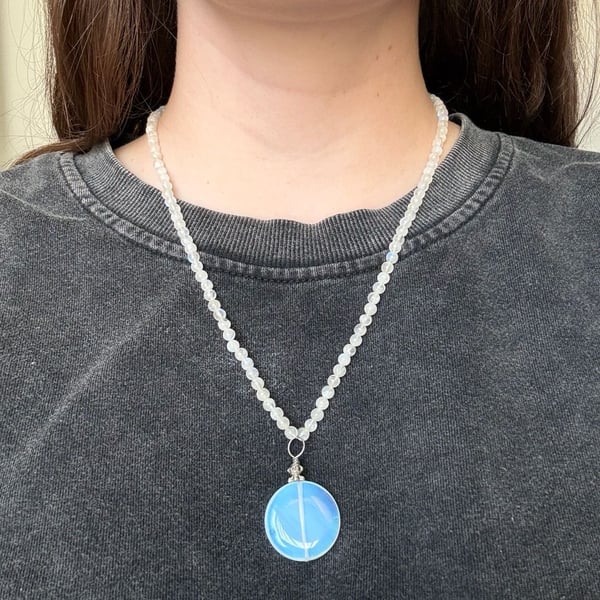 Nicky Butler Opalite Pendant Moonstone Beaded Adjustable Necklace Sterling Silver 925