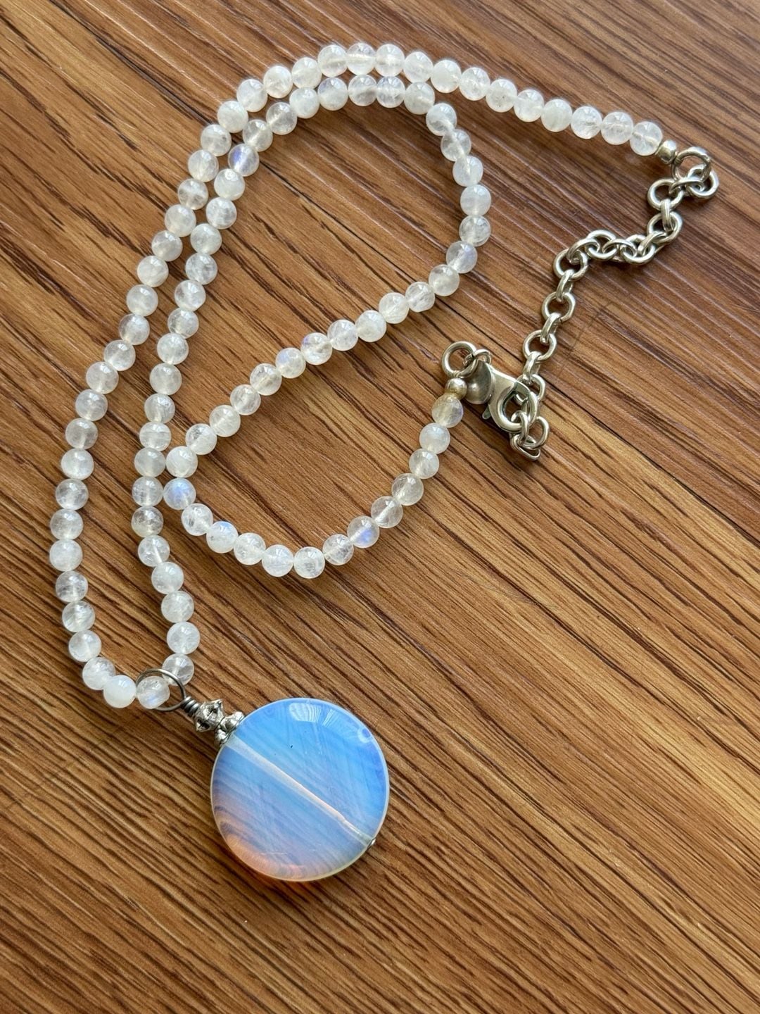 Nicky Butler Opalite Pendant Moonstone Beaded Adjustable Necklace Sterling Silver 925 11