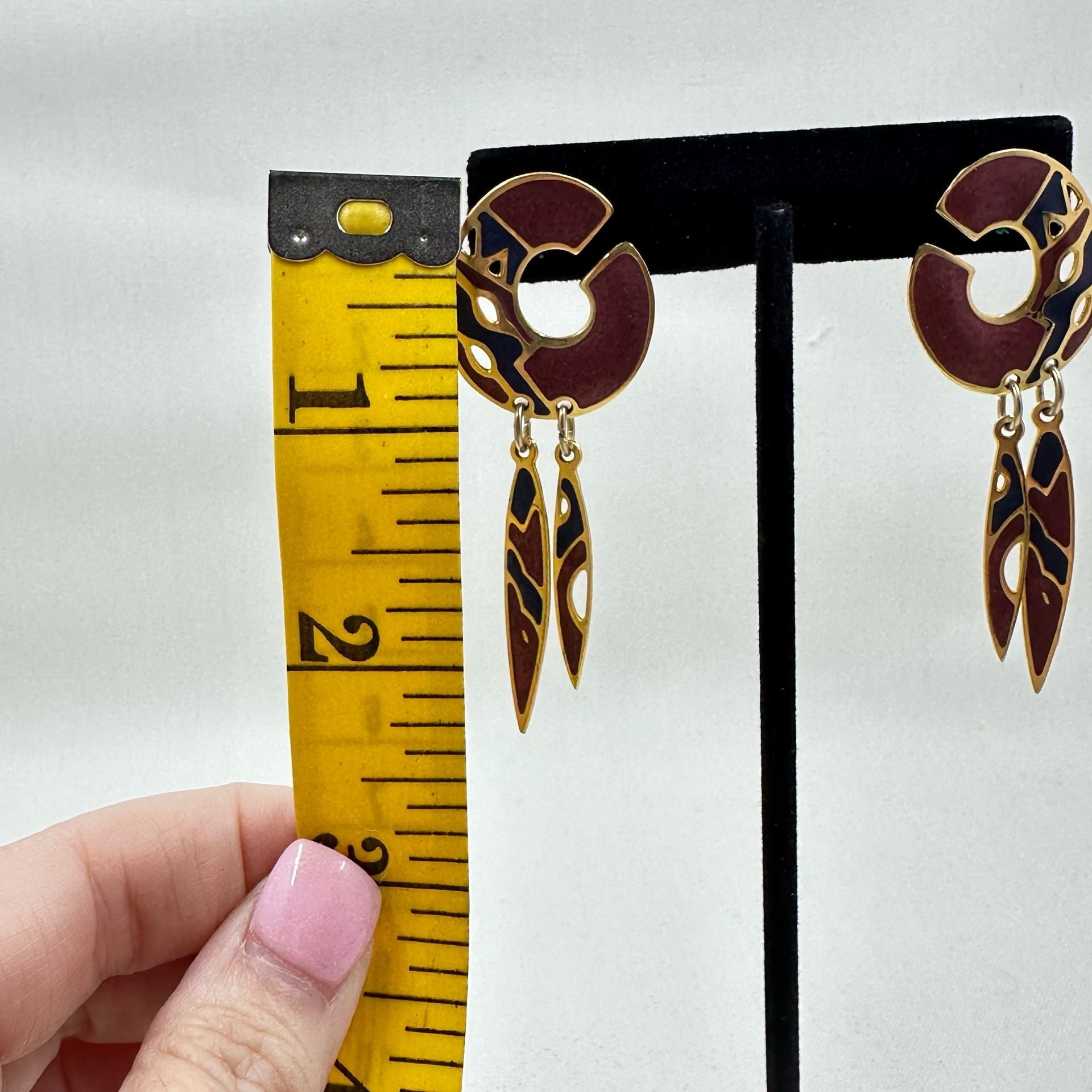 Vintage Edgar Berebi Gold Tone Enamel Half Moon Dangle Earrings 7
