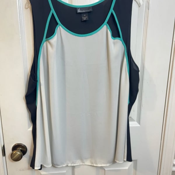 Lane Bryant Tank Top Size 26 Black White Teal Colorblock Cutout Sheer