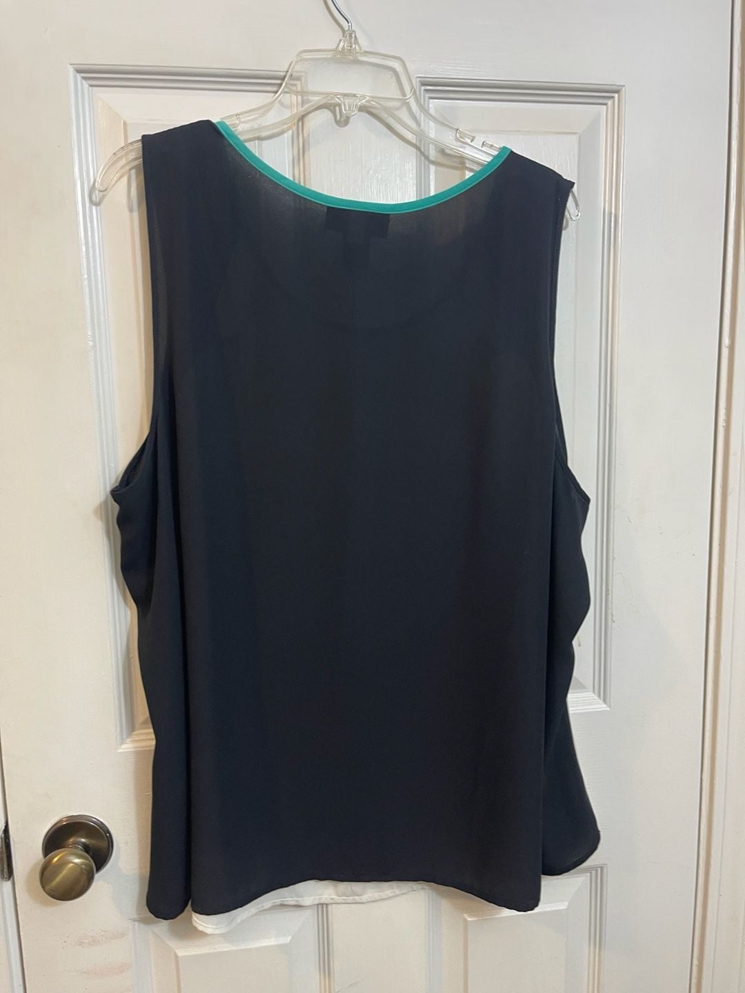 Lane Bryant Tank Top Size 26 Black White Teal Colorblock Cutout Sheer 3