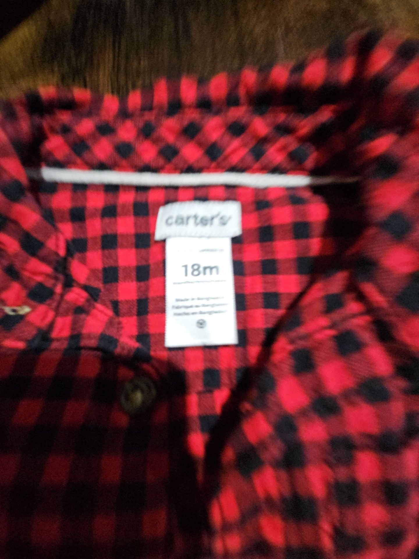 Carter's Buffalo Plaid Shirt Size 18m 3