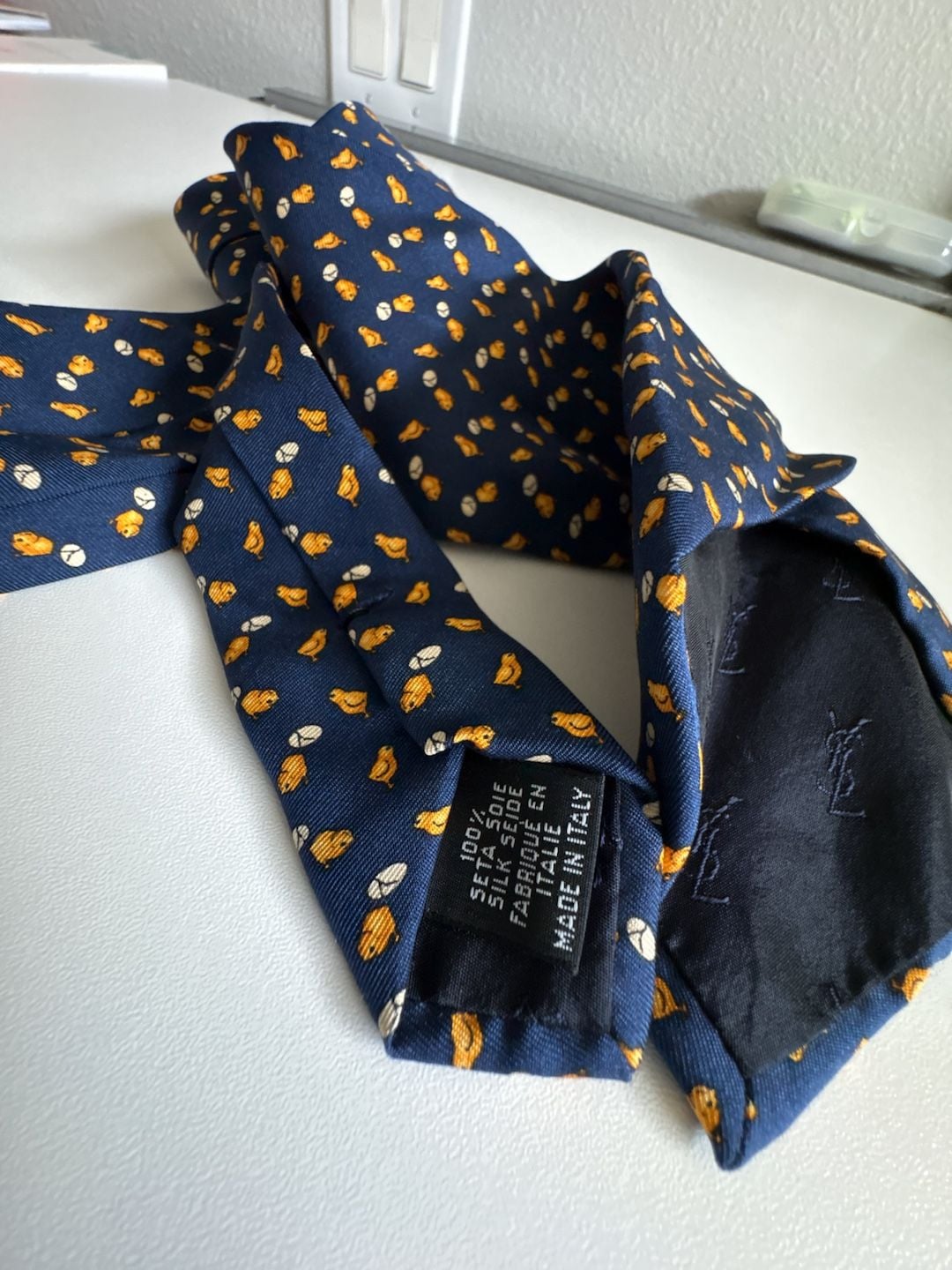 Yves Saint Laurent Silk Tie Blue Chick Pattern 58” 3