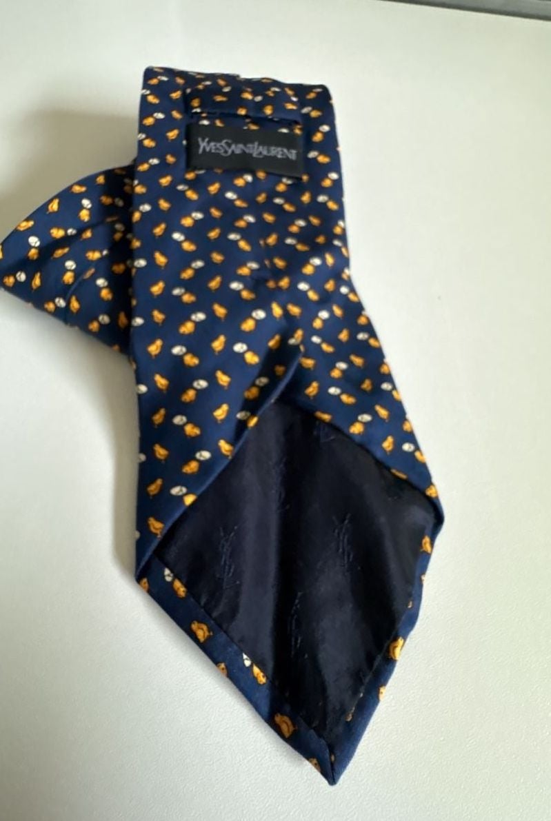 Yves Saint Laurent Silk Tie Blue Chick Pattern 58” 1