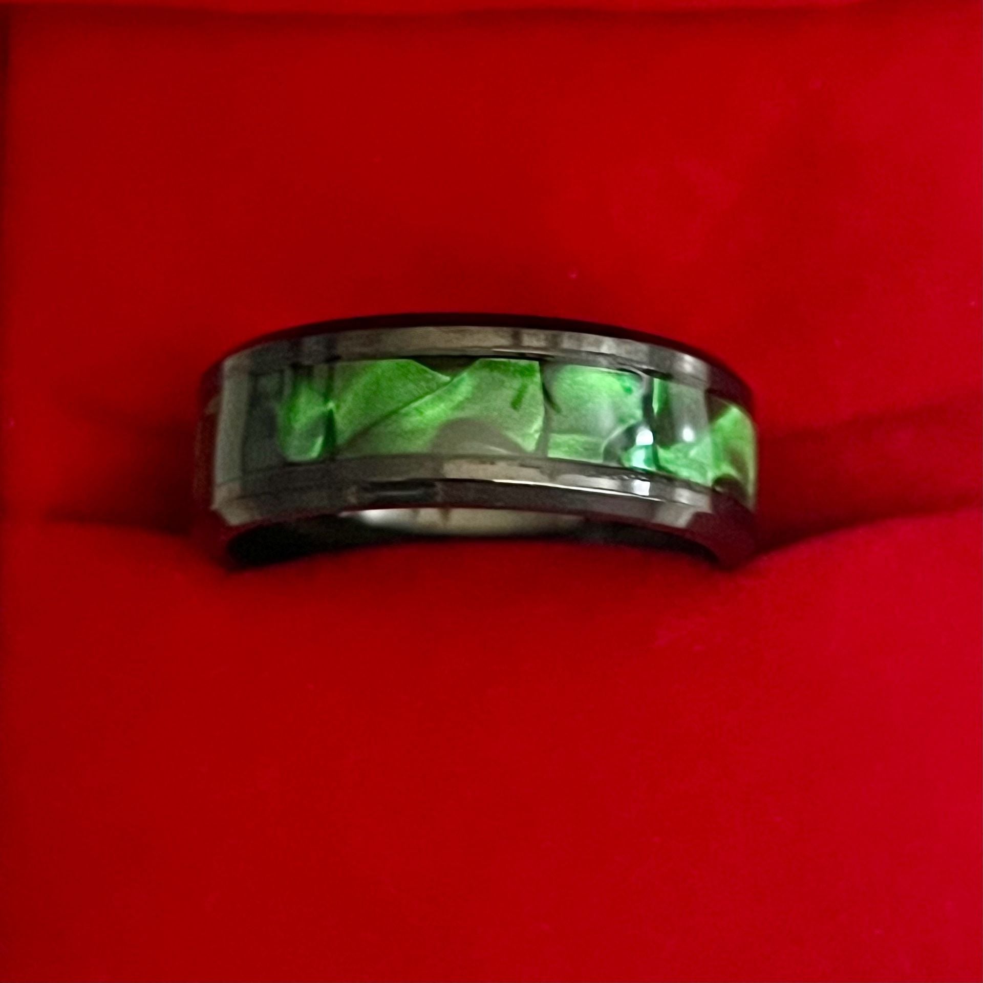 Tungsten Green Mother Of Pearl Black Polished Finish 6mm Band Size 11 2
