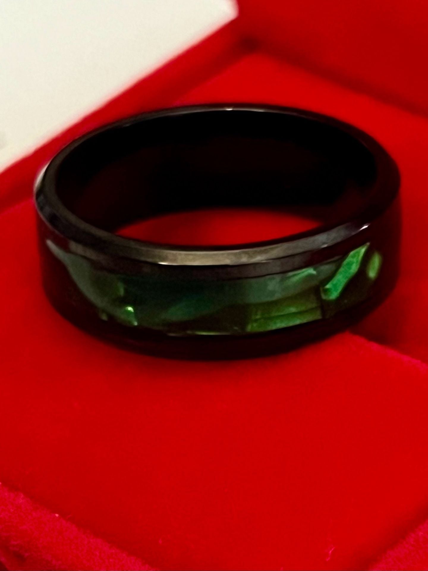 Tungsten Green Mother Of Pearl Black Polished Finish 6mm Band Size 11 5