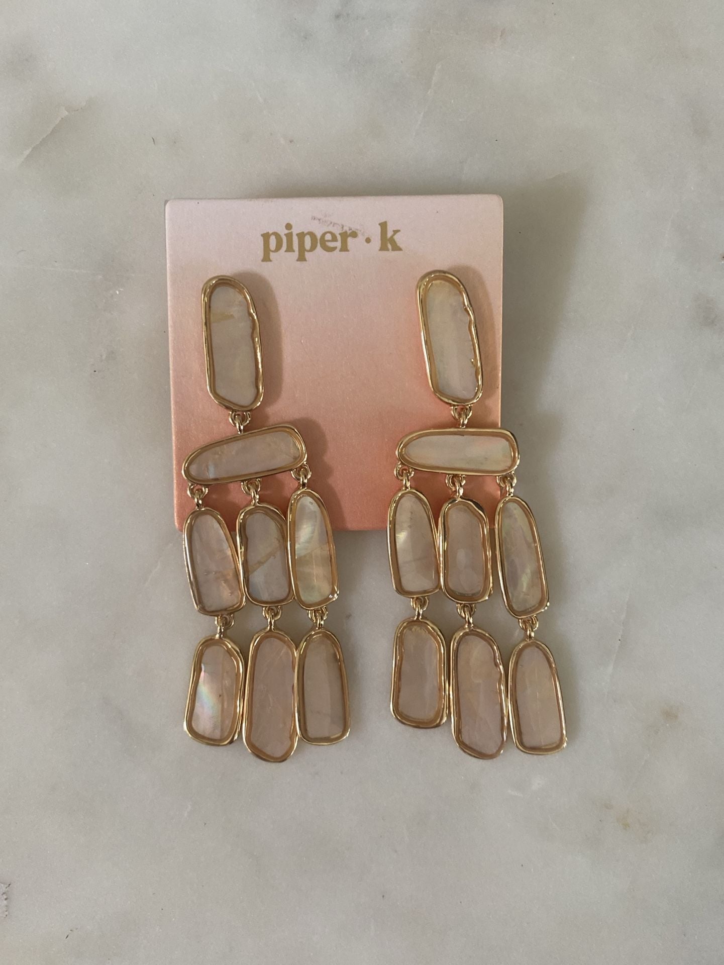 piper k Drop Earrings Gold Mother of Pearl Statement Chandelier 1