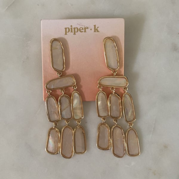 piper k Drop Earrings Gold Mother of Pearl Statement Chandelier
