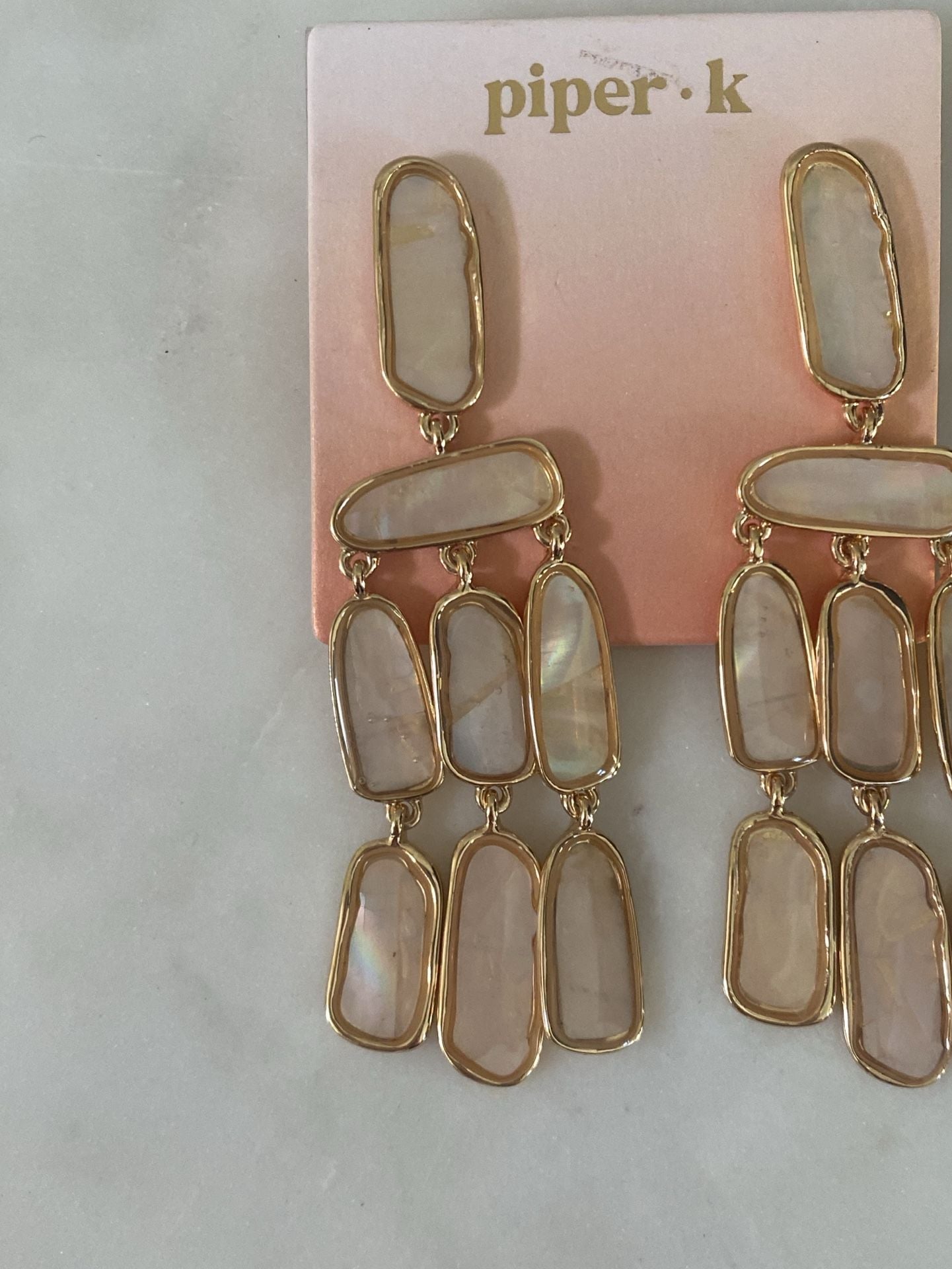 piper k Drop Earrings Gold Mother of Pearl Statement Chandelier 2