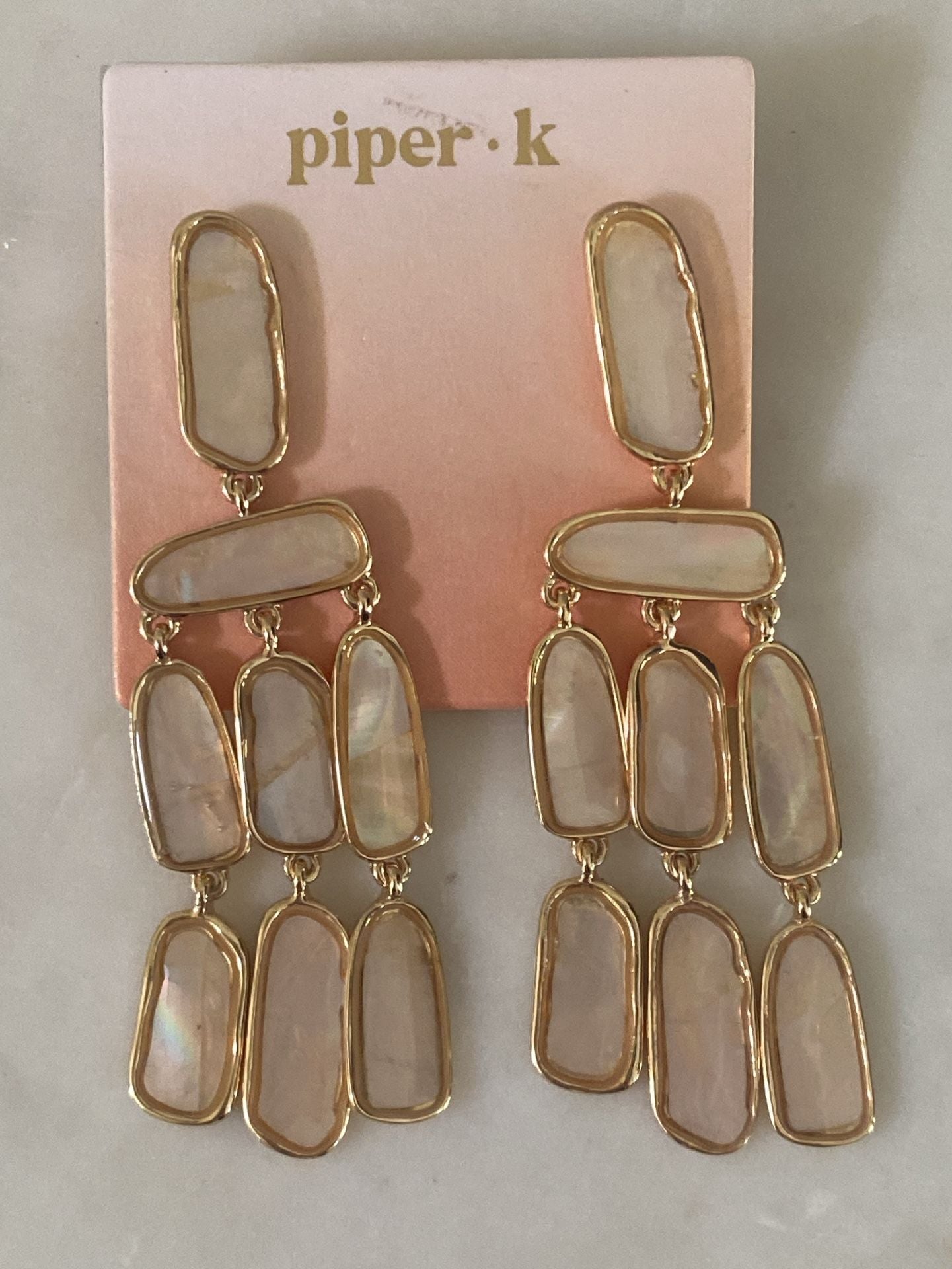 piper k Drop Earrings Gold Mother of Pearl Statement Chandelier 3