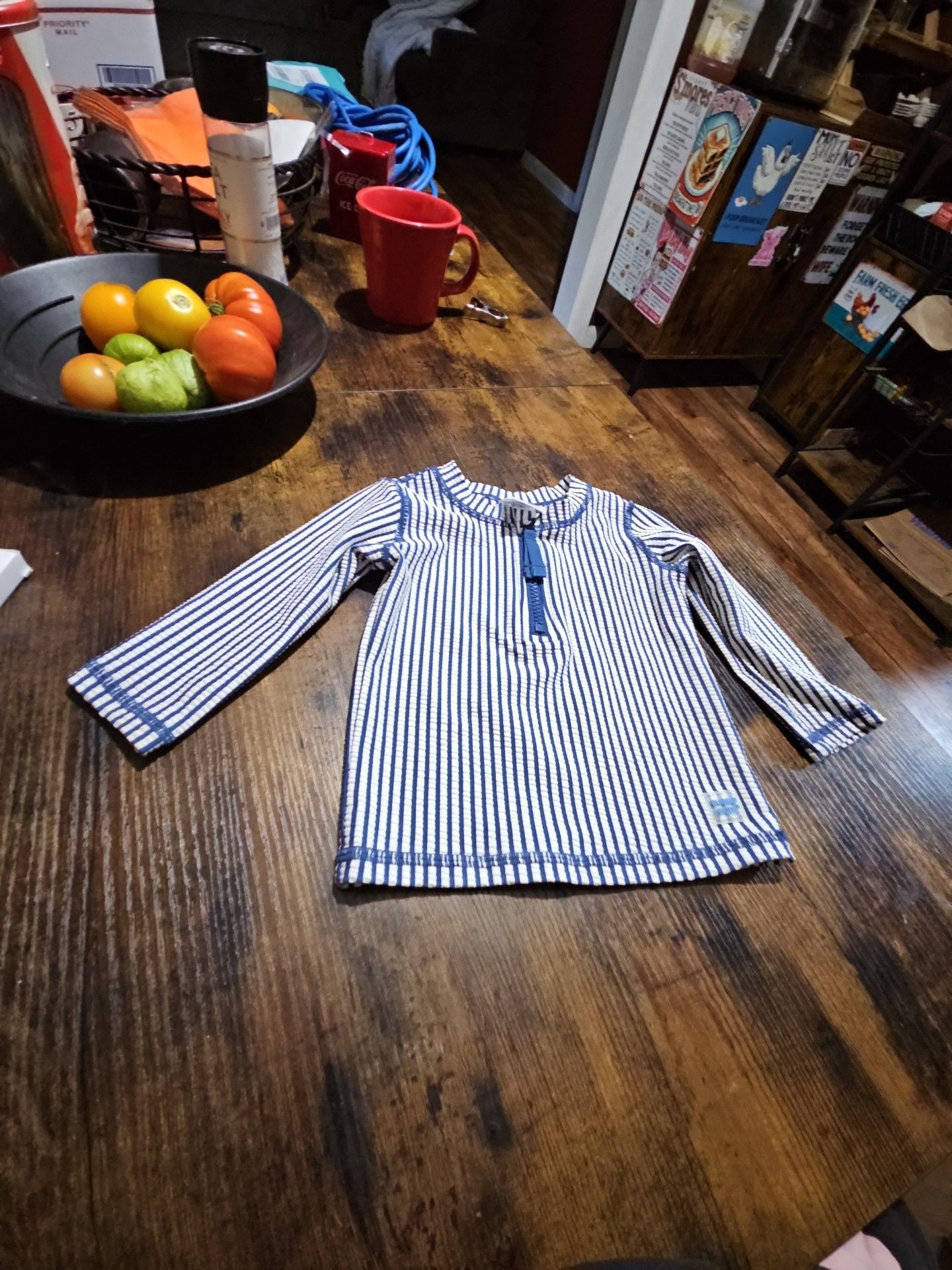 (509) RuggedButts Blue Striped Rash Guard 6-12M 2