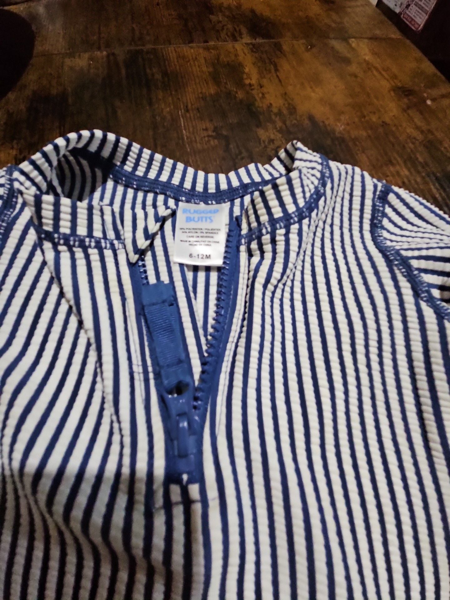 (509) RuggedButts Blue Striped Rash Guard 6-12M 5