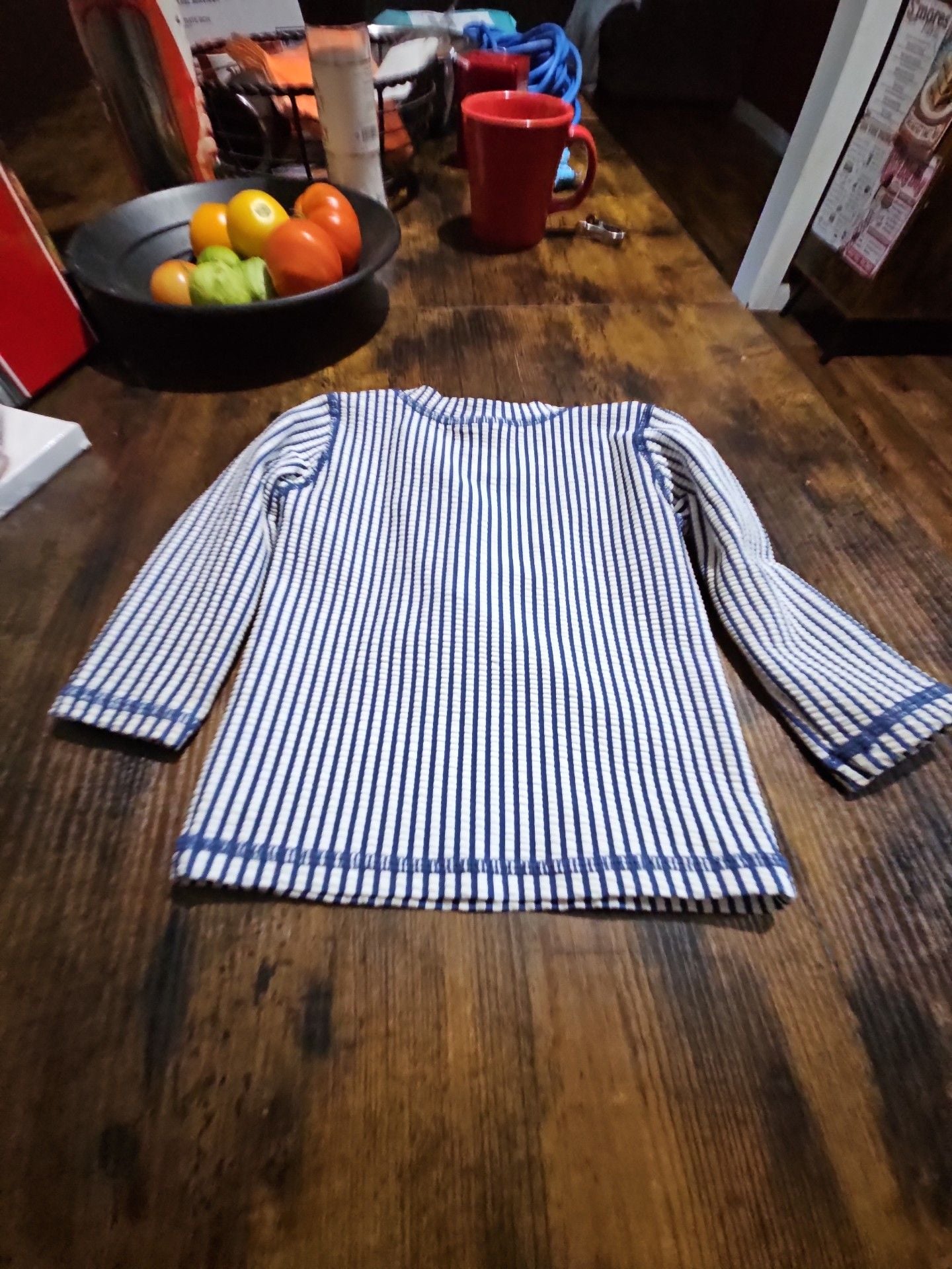 (509) RuggedButts Blue Striped Rash Guard 6-12M 7