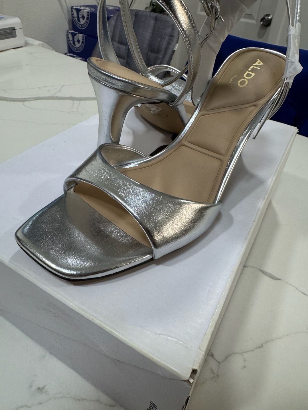 Aldo Leandra Heeled Sandal Silver 4