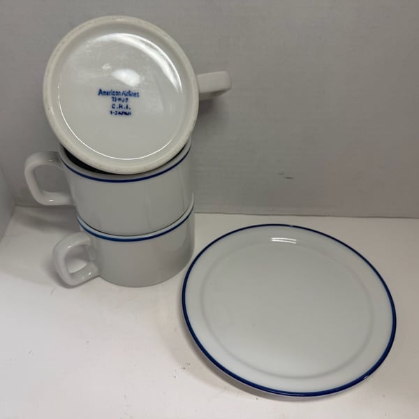 American Airlines Coffee Cup Saucer Set 3 Mugs 1 Saucer Vintage Japan