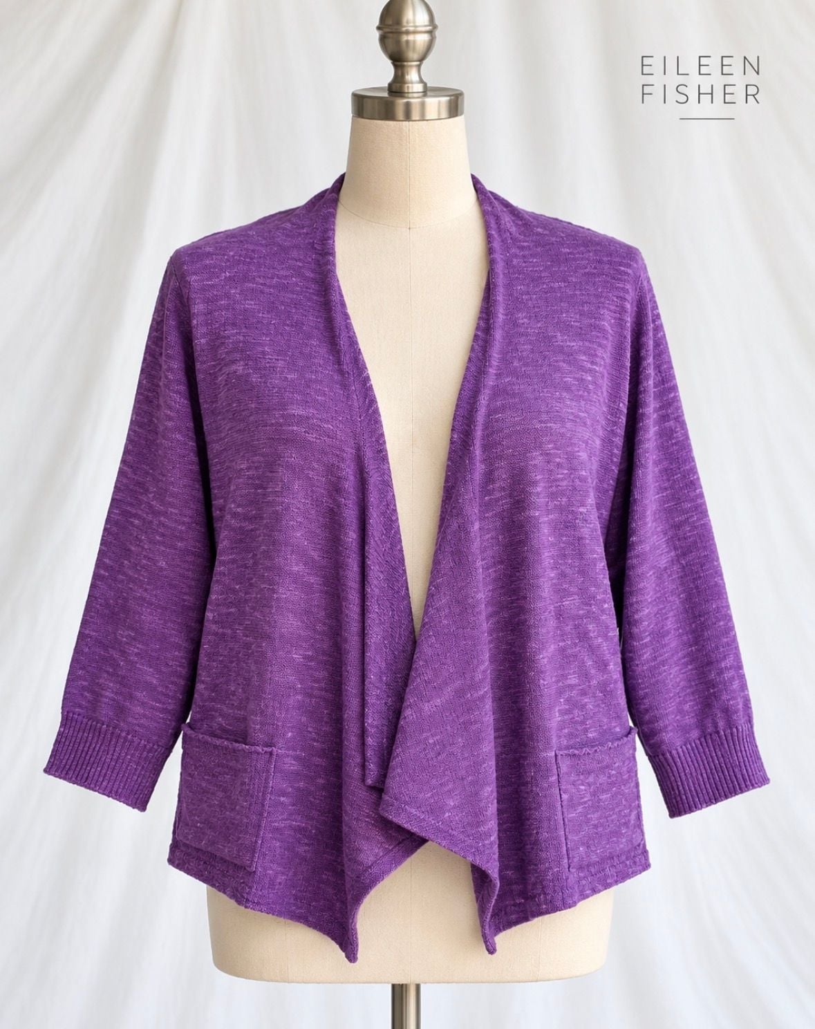 Eileen Fisher Purple Linen Cotton Open Front Cardigan M Draped Lightweight 2
