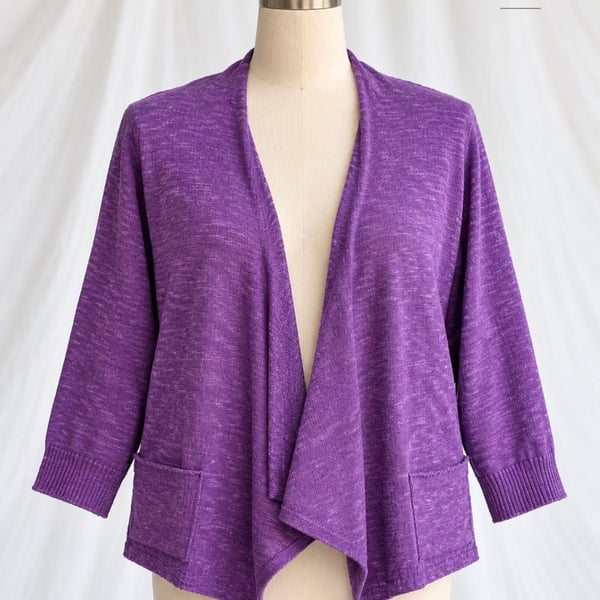 Eileen Fisher Purple Linen Cotton Open Front Cardigan M Draped Lightweight