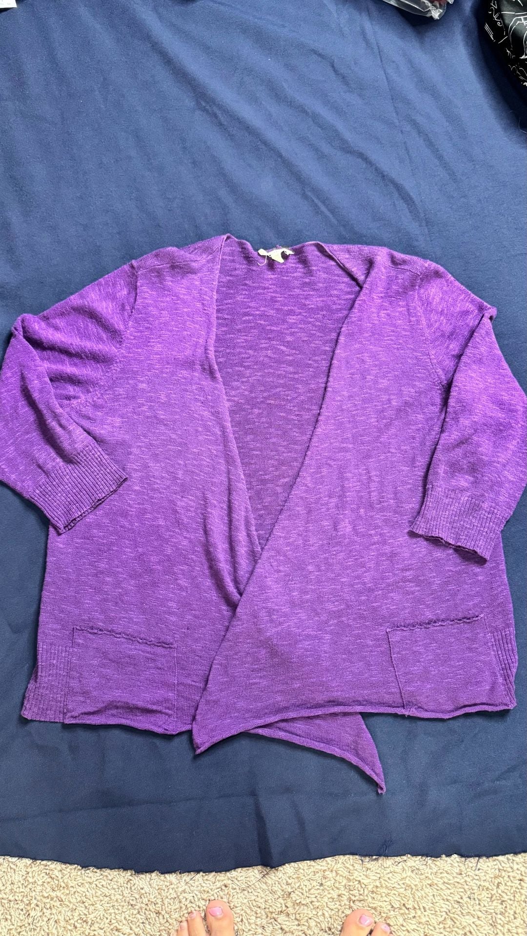 Eileen Fisher Purple Linen Cotton Open Front Cardigan M Draped Lightweight 3