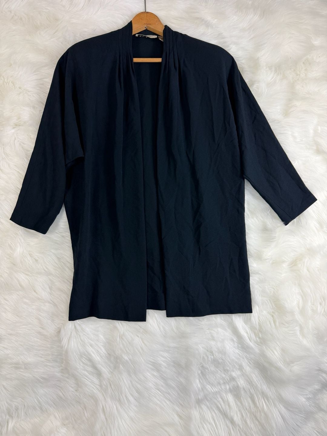 Liz Claiborne Open Front Cardigan Size 8 Black Pleated 2