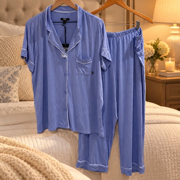 NWT Simply Vera Pajama Set Sz XL Blue Modal Notch Collar $55