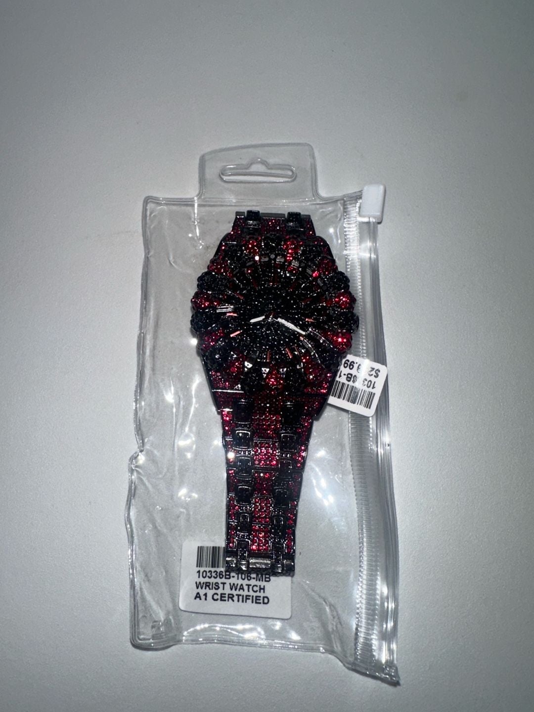 Red and black rhinestone iced out wrist watch 1