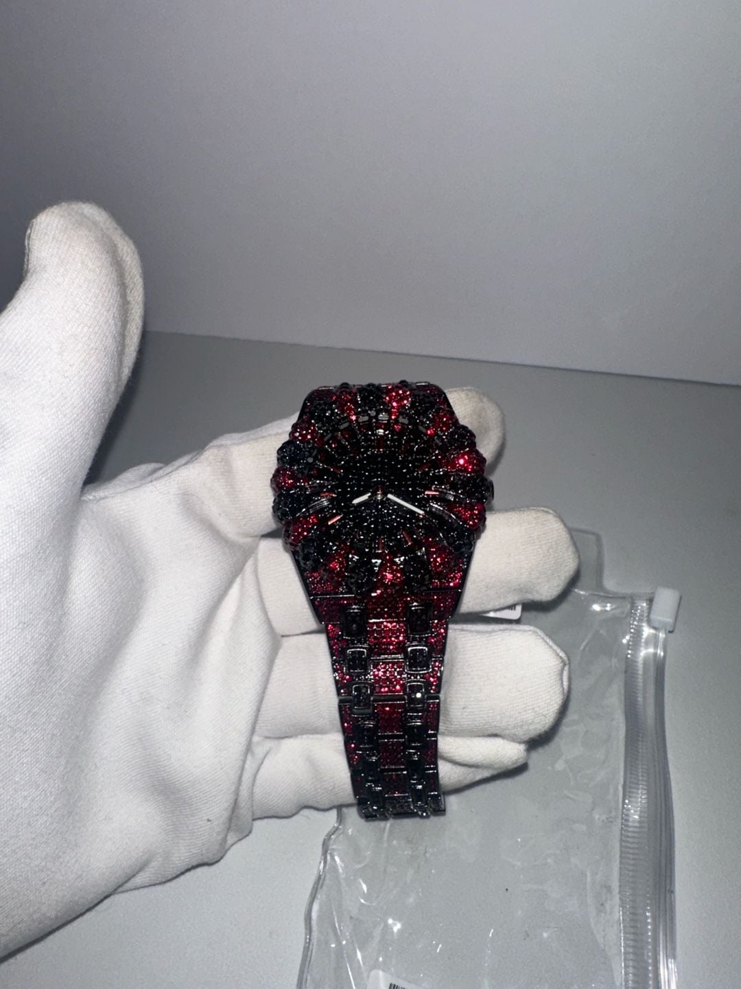 Red and black rhinestone iced out wrist watch 2