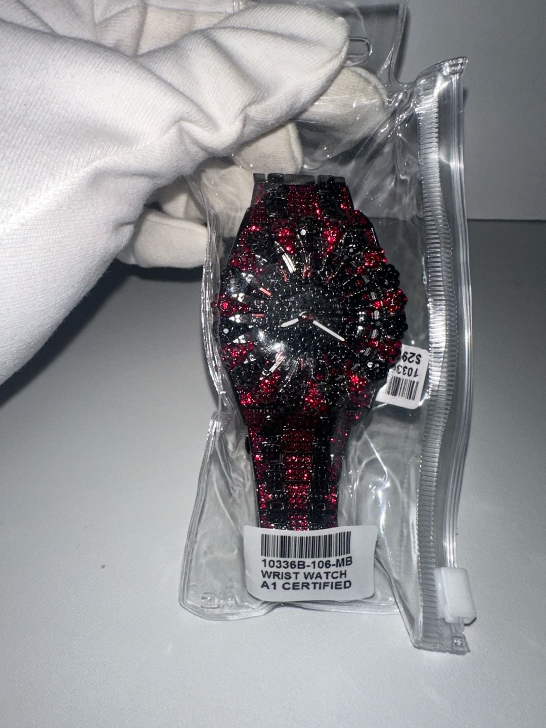 Red and black rhinestone iced out wrist watch 5