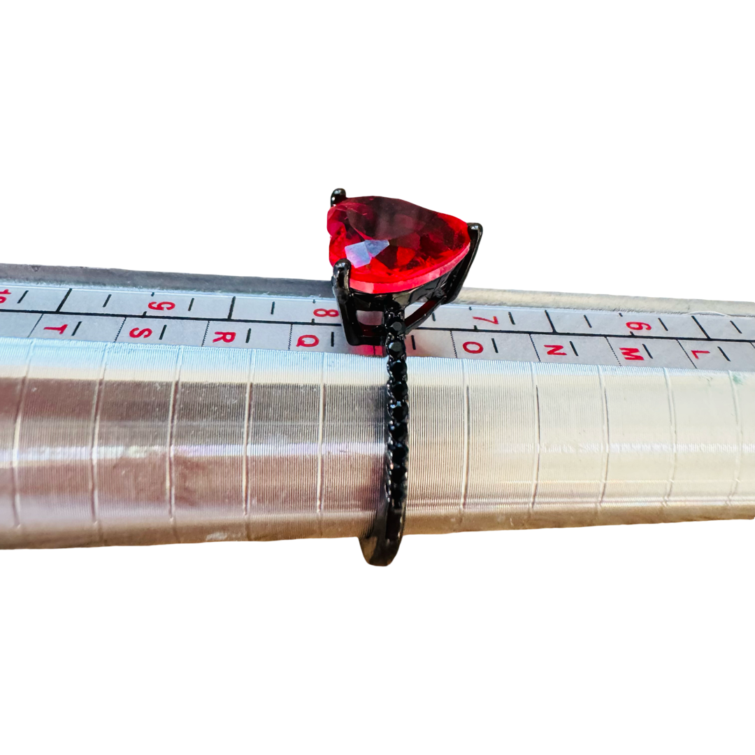 Heart Cut Red Crystal Black Ring Size 8 3