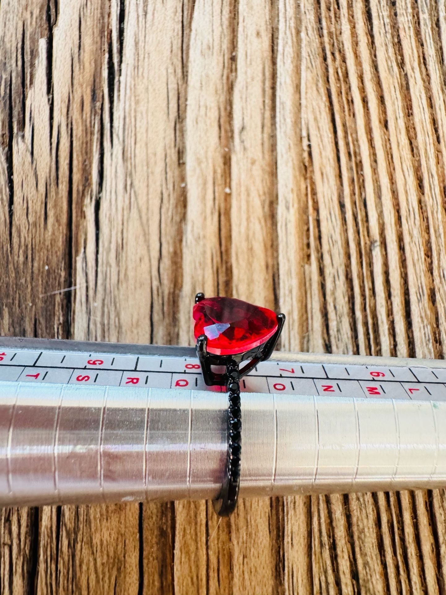 Heart Cut Red Crystal Black Ring Size 8 4