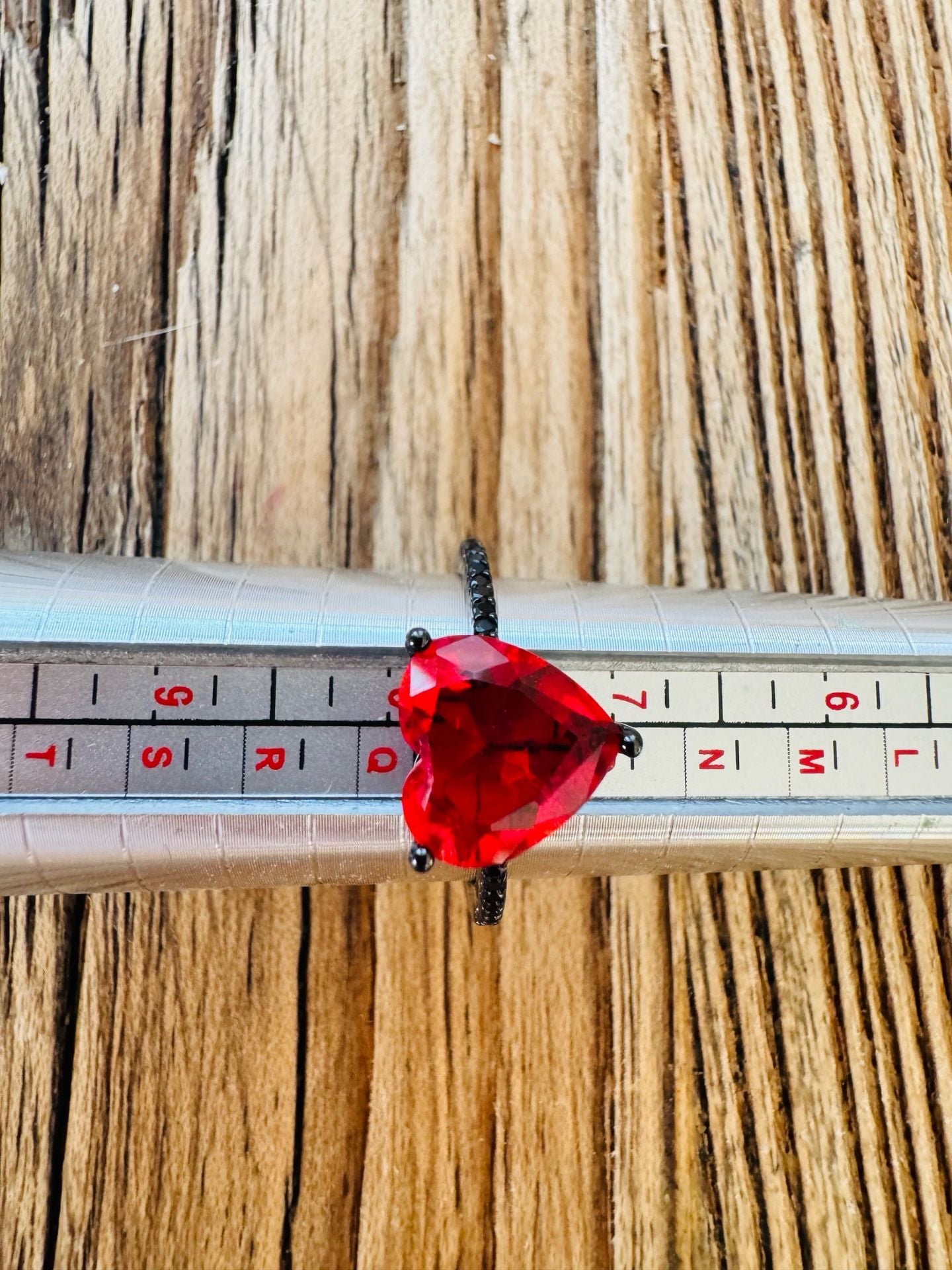 Heart Cut Red Crystal Black Ring Size 8 5