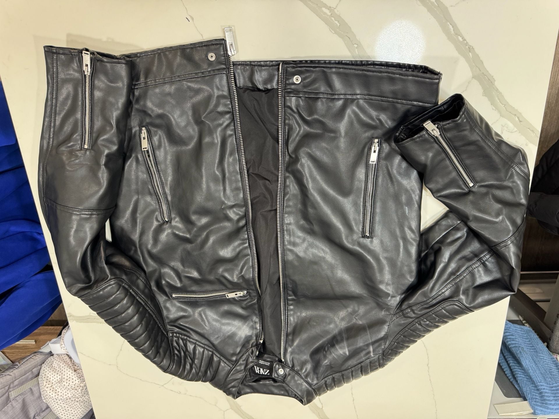 Zara Faux Leather Biker Jacket Size XXL Black Moto Quilted 2