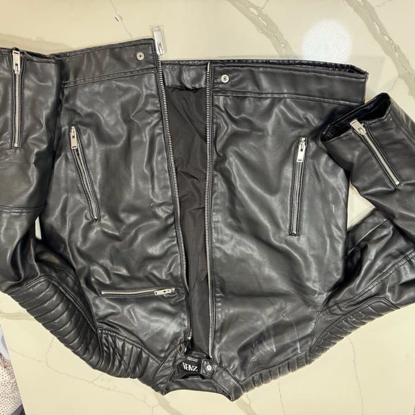 Zara Faux Leather Biker Jacket Size XXL Black Moto Quilted