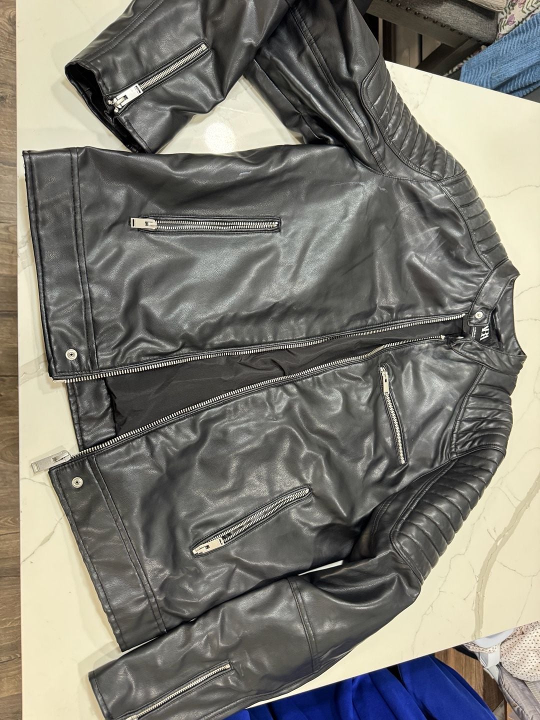 Zara Faux Leather Biker Jacket Size XXL Black Moto Quilted 4